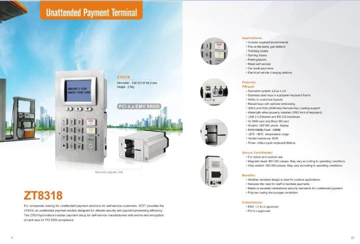 ZT 8318 Unattended Payment Terminal With PCI Certification For OEM Self-service Providers